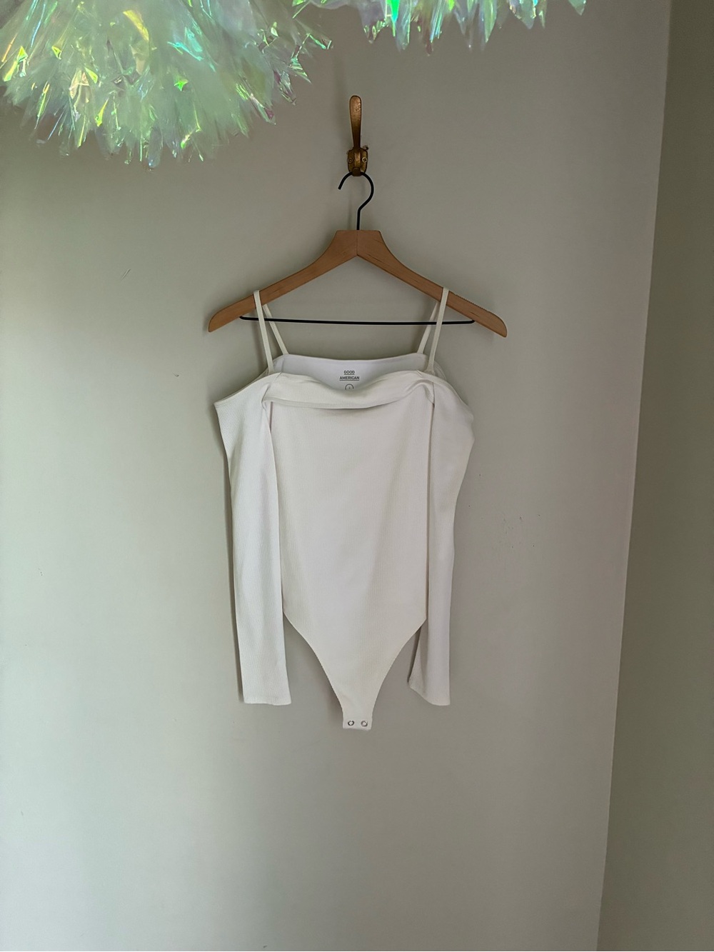 Good‎ American White Bodysuit Off Shoulder Long Sleeve Chest Cutout Size 3